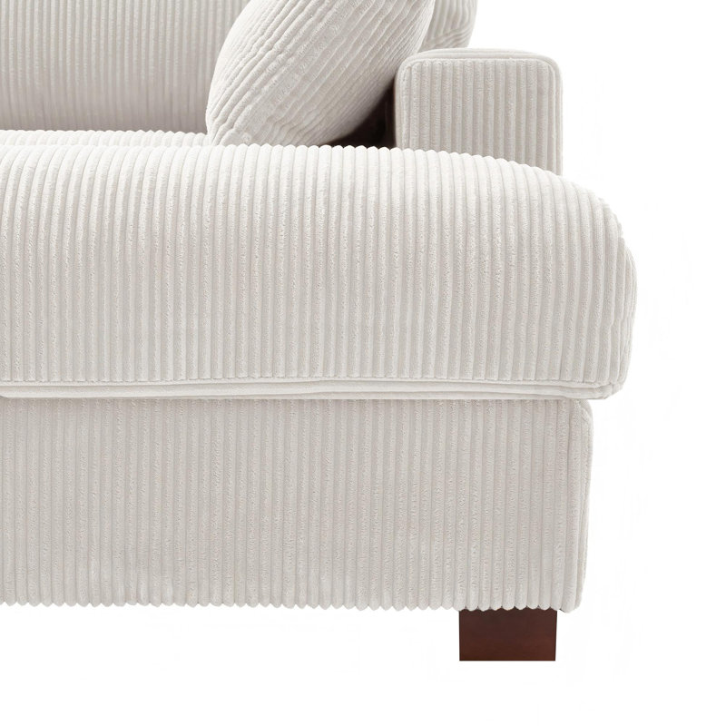 Chaise longue surdimensionnée en velours côtelé beige avec accoudoirs et coussins décoratifs Bentura, Orienté à droite