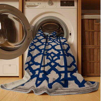 Machine Washable Trellis Grey Area Rug