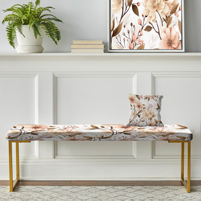 Antique Garden I - Plants Upholstered Gold Bench