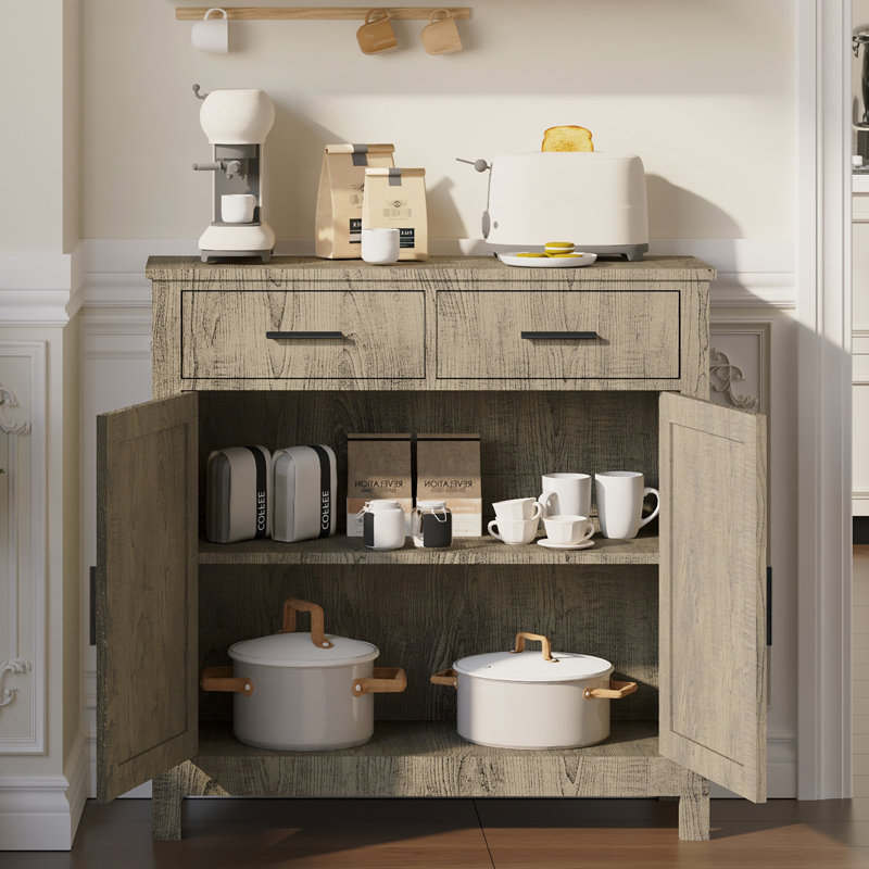Buffet moderne gris avec 2 tiroirs et portes pour la cuisine, Grey