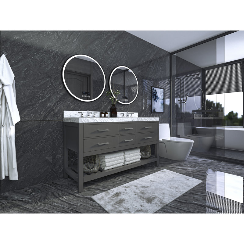 Elizabeth 60'' W Double Vanity, Sapphire Gray/Brushed Nickel, Carrara White Marble