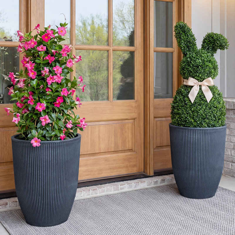 Ensemble de pots à fleurs ronds en PE, Gris
