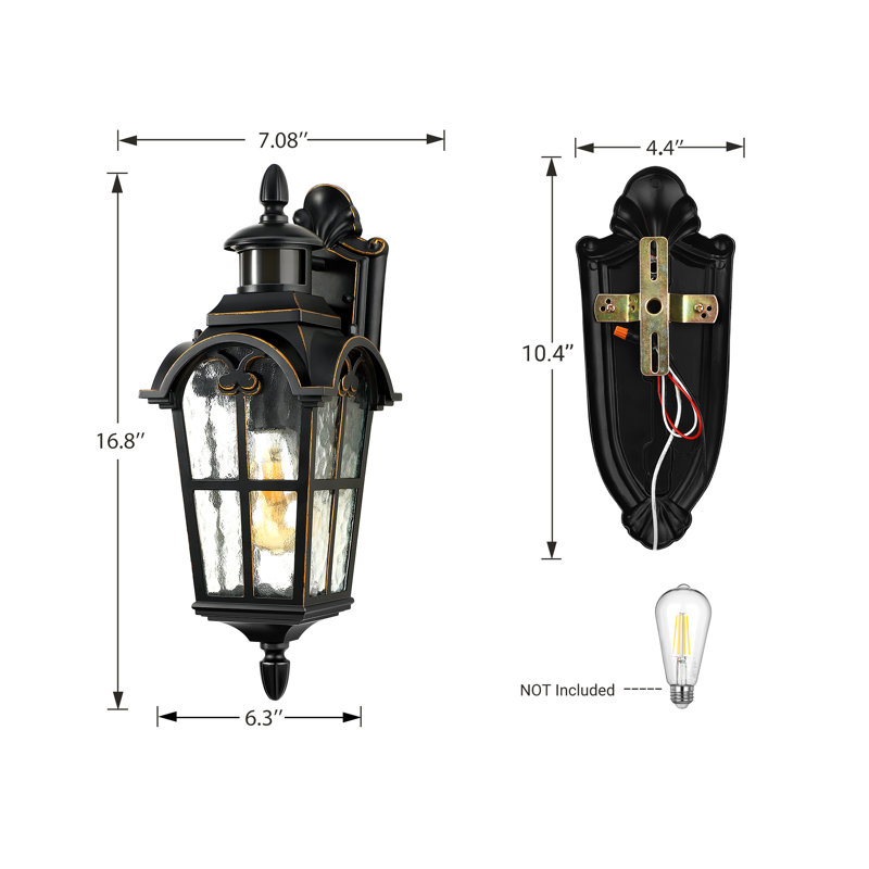 Antunes Aluminum Wall Light With Dusk to Dawn and Motion Sensor, 16.8" H x 7.08" W x 6.3" D
