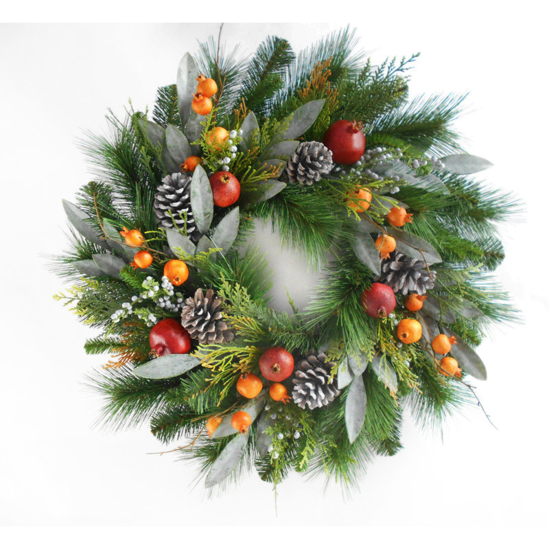 MIXED PINE AND BAY LEAF WITH POMEGRANATE WREATH
