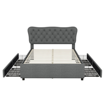 Upholstered Bed 140*200 Cm With 4 Drawers