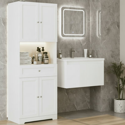 67.5-Inch Tall White Four-Door Bathroom Vanity With Drawers, Freestanding Modern Style