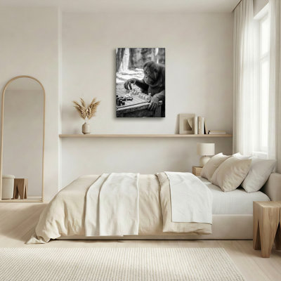 Ensemble de 1 tableau sur toile représentant un chimpanzé jouant aux échecs
