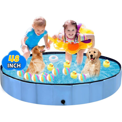 Foldable Dog Pool, Hard Plastic Kiddie Pool For Toddlers 1-3 Years Old,Pet Bathing Tub, Swimming Foldable Pool For Kids Backyard, Doggie, Kitty
