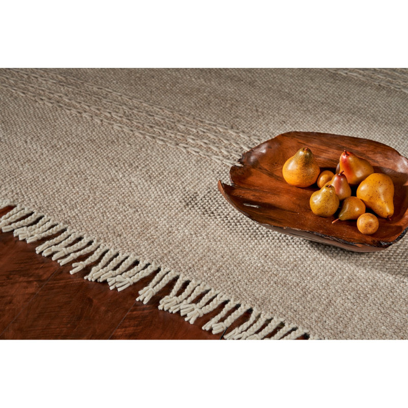 Hogan Natural Wool Hand Woven Area Rug, Rectangle 5' x 8'