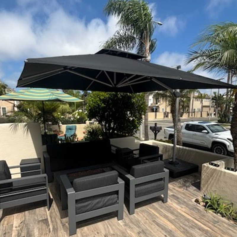 JusthIn 132" Square Cantilever Umbrella With Base,Black, Black
