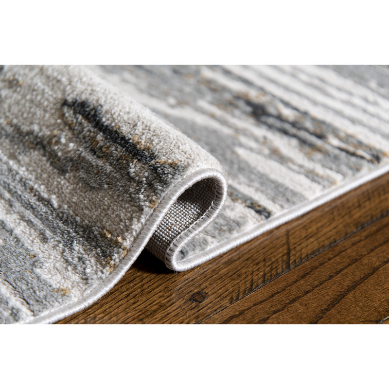 Tapis gris à rayures, Rectangle 12 pi 6 po x 15 pi