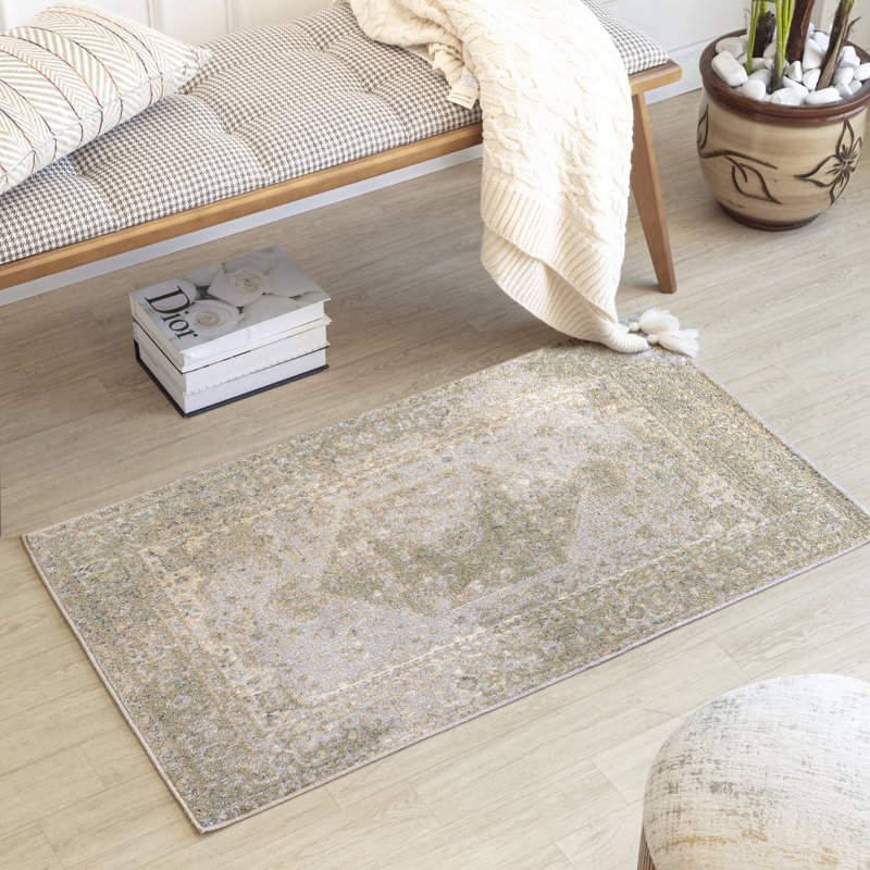 Machine Washable Traditionnal Boho Camel Area Rug, Rectangle 69 x 114cm
