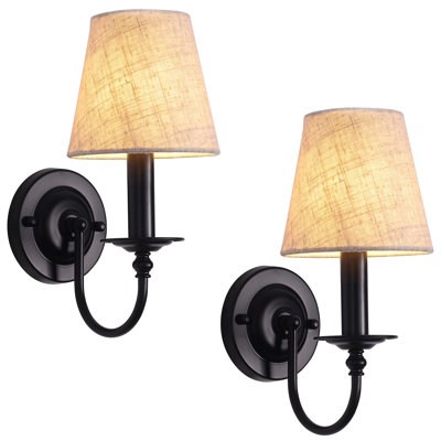 Ensemble de deux appliques murales noires, appliques murales modernes à bougie, éclairage industriel avec abat-jour en tissu, lampes de chevet