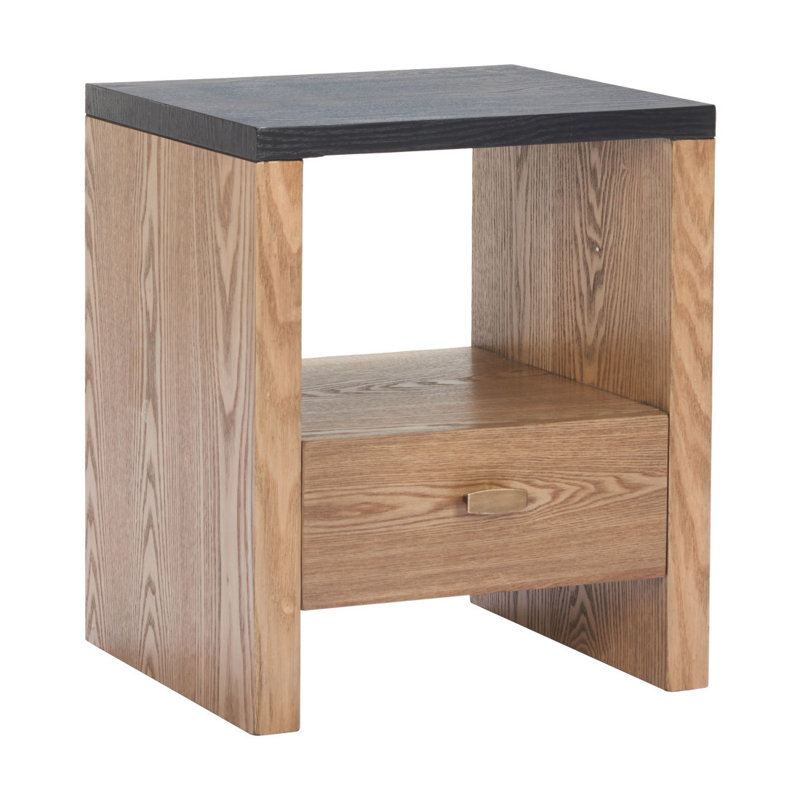  Table de bout à piédestal en bois noir avec tiroir Transitional