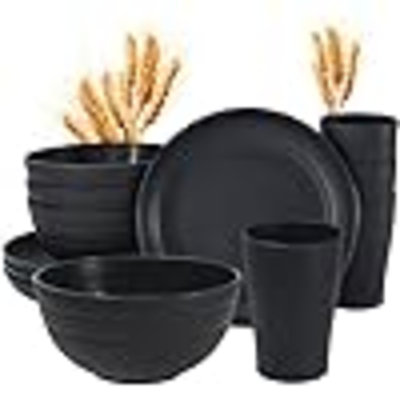 Ensemble 12 pièces de vaisselle pour enfants en paille de blé, assiettes en paille de blé et bols pour 4 allant au micro-ondes