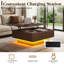 Table basse à plateau relevable avec lumière DEL, table basse carrée en bois extensible avec station de chargement et de rangement cachée, table de thé centrale cannelée en placage de bois massif-1352392367