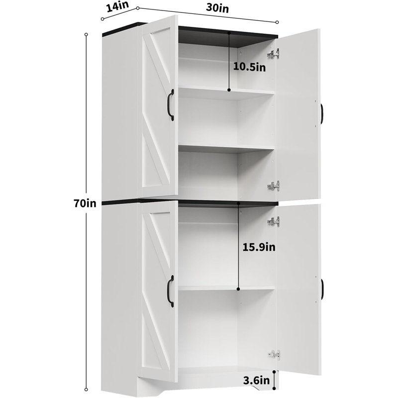 177.8cm Kitchen Pantry, White/Black, Black