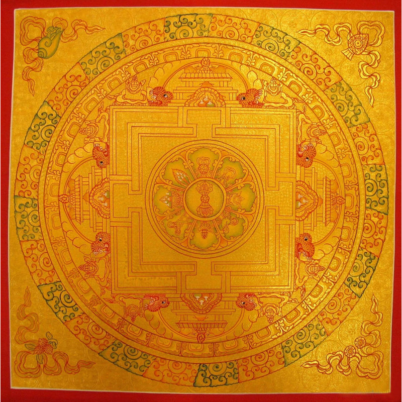 Mandala rond doré (Thangka sans brocart)