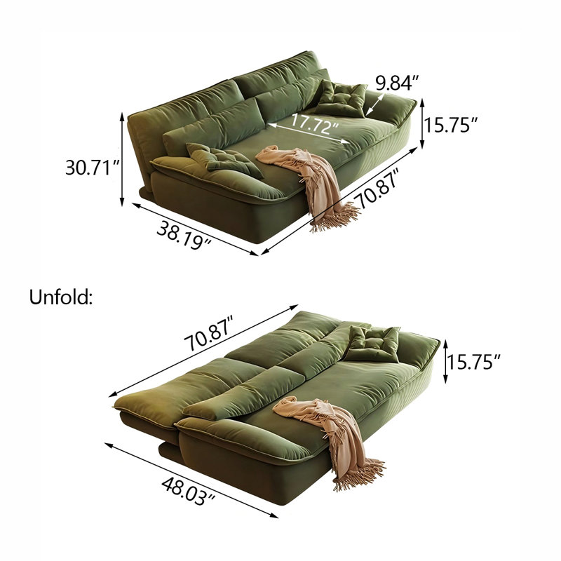 Canapé-lit réglable en tissu 70,87 po, H 30,71 po x l 70,87 po x P 38,19 po