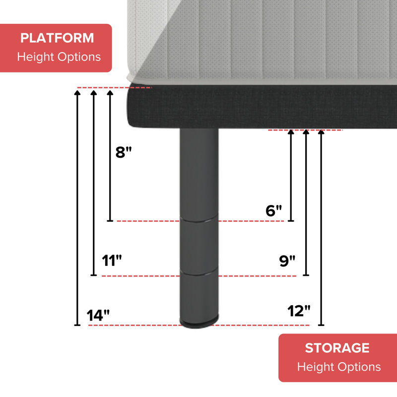 14" Adjustable Height Platform Base, Queen