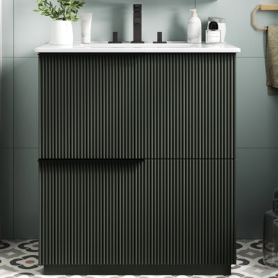 30" Bathroom Vanity Equipped With A Ceramic Sink, Smooth Full - Extension Drawers And Fluted Design For Comfort Style Shade, Soft Close Drawer Slides Contemporary Decorating