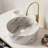 14'' Bathroom Sink, Round Vessel Ceramic Sink With Stone Pattern Without Faucet, NO Cabinet, Glossy White-167378415