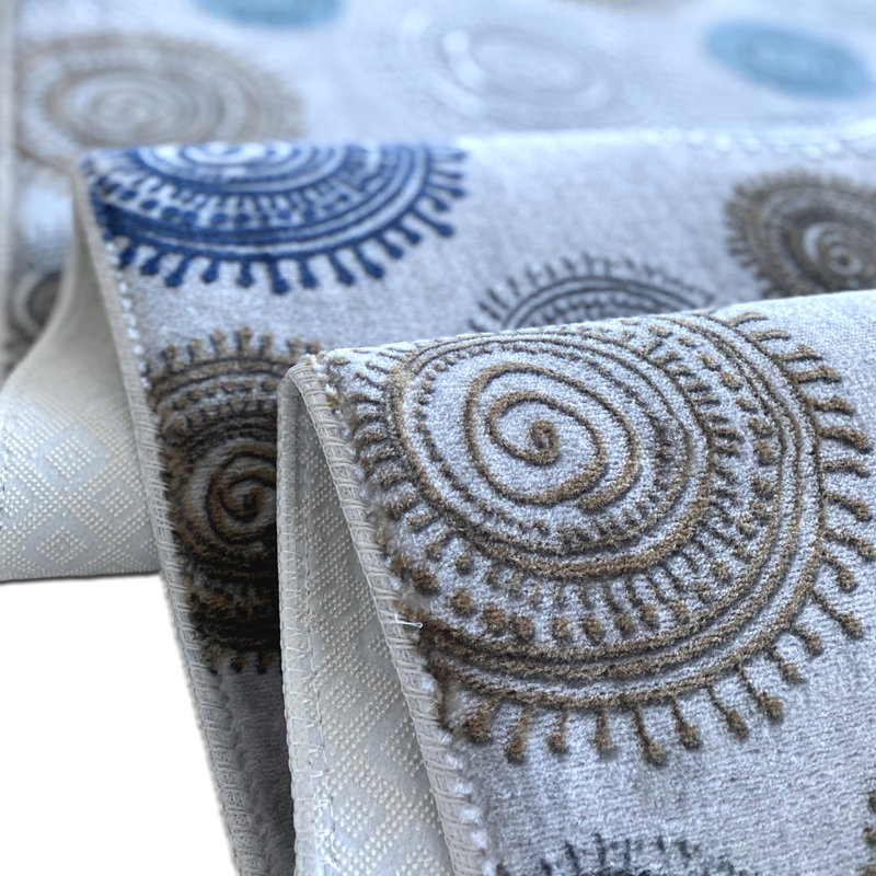 Tapis bleu / gris en polyester tissé à la machine Frio, Tapis de couloir 2 pi 7 po x 5 pi 9 po