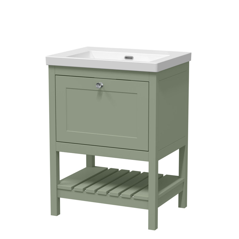 Old London Bexley 600mm Fern Green 1 Drawer Floor Standing Vanity Unit, Fern Green, 61.3cm W
