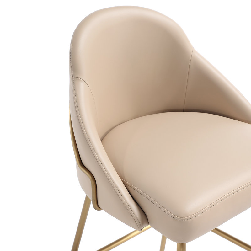Tabouret de comptoir rembourré en cuir Gracie, Siège beige / cadre doré, Tabouret de comptoir (siège d'une hauteur de 26 p