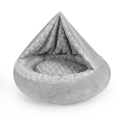 Dog Beds For Small Medium Dogs, With Blanket Attached, Donut Round Calming Anti-Anxiety Dog Burrow Cave Bed - Anti-Slip Bottom, Grey
