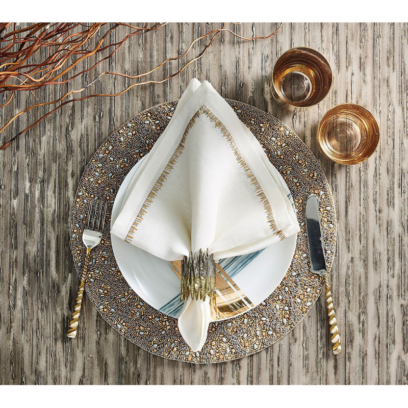 Filament 21" Linen Napkin, White/Gold/Silver