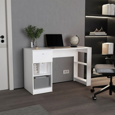 Bureau d'ordinateur avec tiroir et rangement ouvert