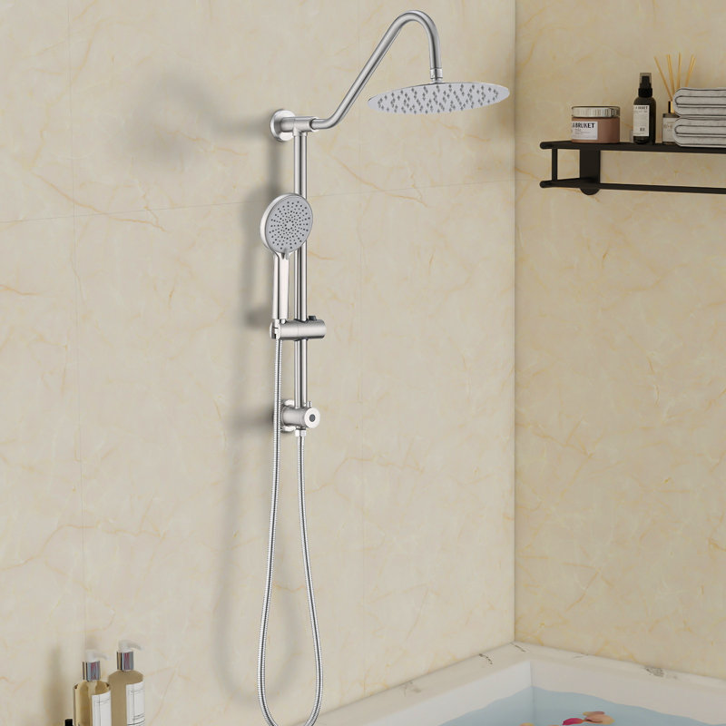 Pomme de douche avec système de douche à main avec pomme de douche à pluie 10 po, Nickel brossé