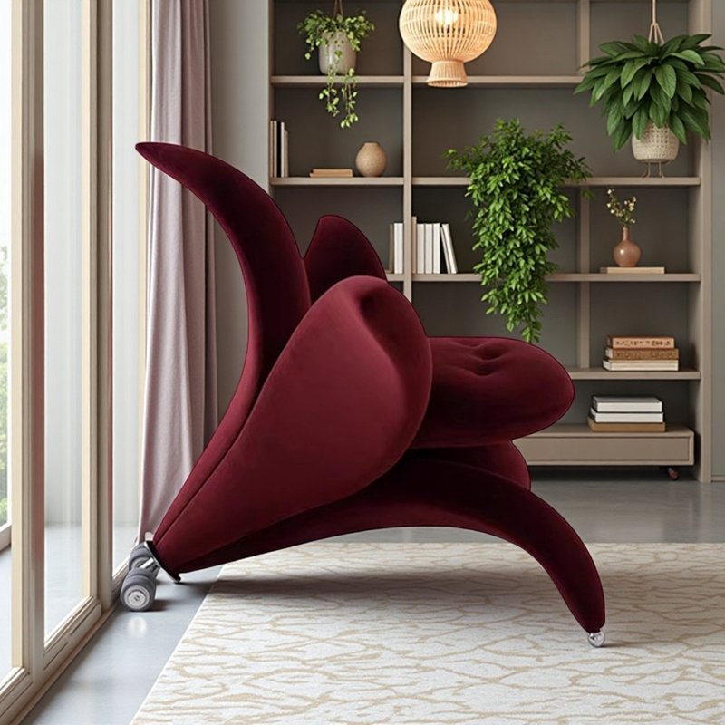 Simple and Creative Flower-Shaped Sofa Chair, Wine Red