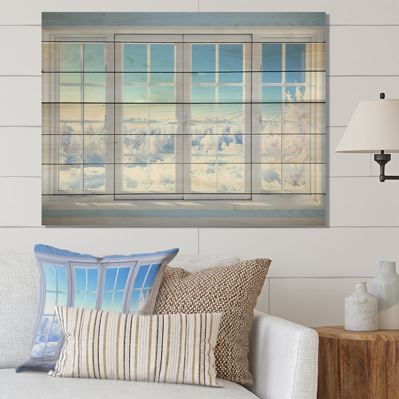 Winter Wonderland Window Views - Winter Landscape On Wood Print, H 10 po x l 20 po x P 0,78 po