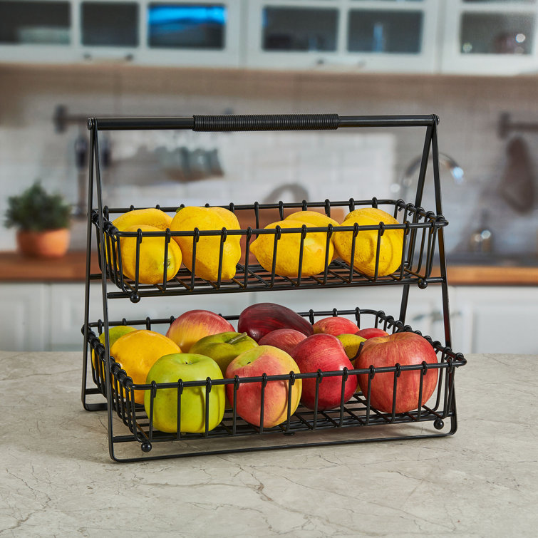 Gourmet Basics by Mikasa Grid Fruit Storage Basket, 2 Tier, Black