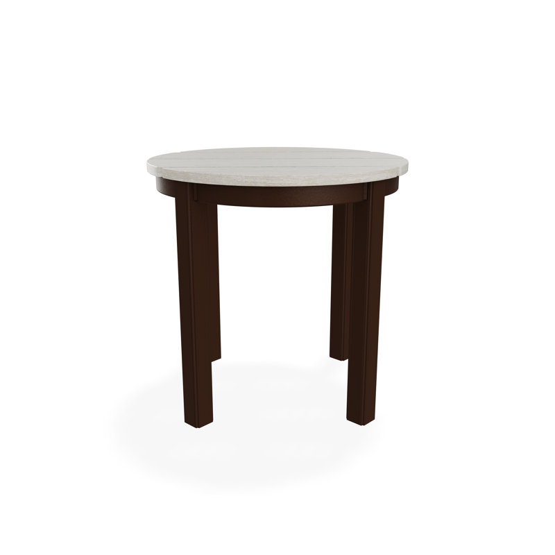 Table de bout d'extérieur 21 po ronde en polymère rustique de luxe, Blanc / Kona