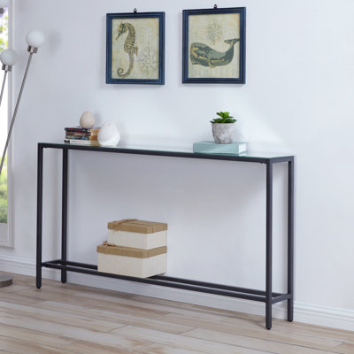 Darrin Narrow Long Console Table W/ Mirrored Top – Black