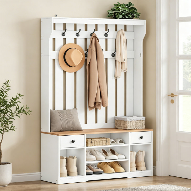 Metal 9 - Hook Coat Rack, White/Natural