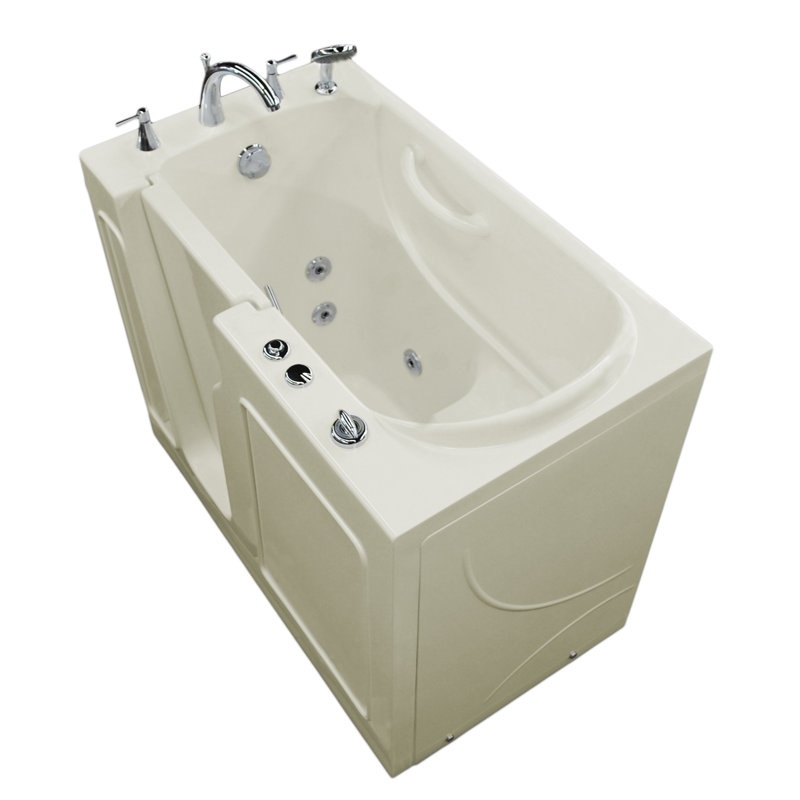 Prairie 45.75 " L x 30.2 " W Walk-in and Mounting / Installation Required Whirlpool Fiberglass Bathtub with Faucet, Biscuit