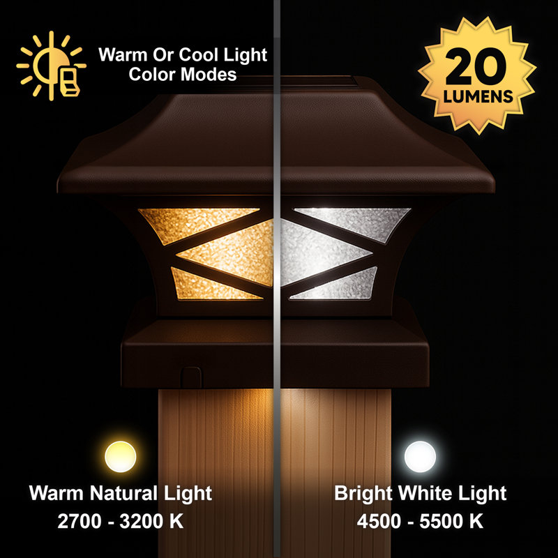 Poteau d'éclairage de clôture en aluminium à énergie solaire Kingsbridge 4 po x 4 po avec adaptateur de base inclus, Brun