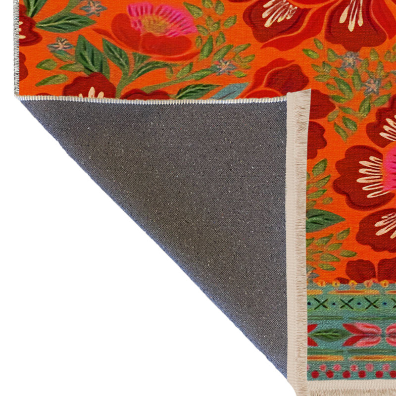 Tapis décoratif à motif de roses à thème orange, Tapis de couloir 3 pi 9,81 po x 9 pi 10,11 po