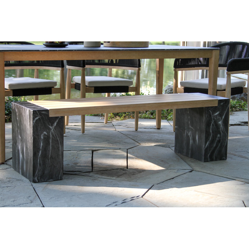 Banc en Eucalyptus et composite Lochland, Marbre noir / naturel