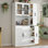 Armoire de cuisine avec tiroir caché, armoire de rangement avec porte vitrée, grand garde-manger autoportant avec support pour micro-ondes