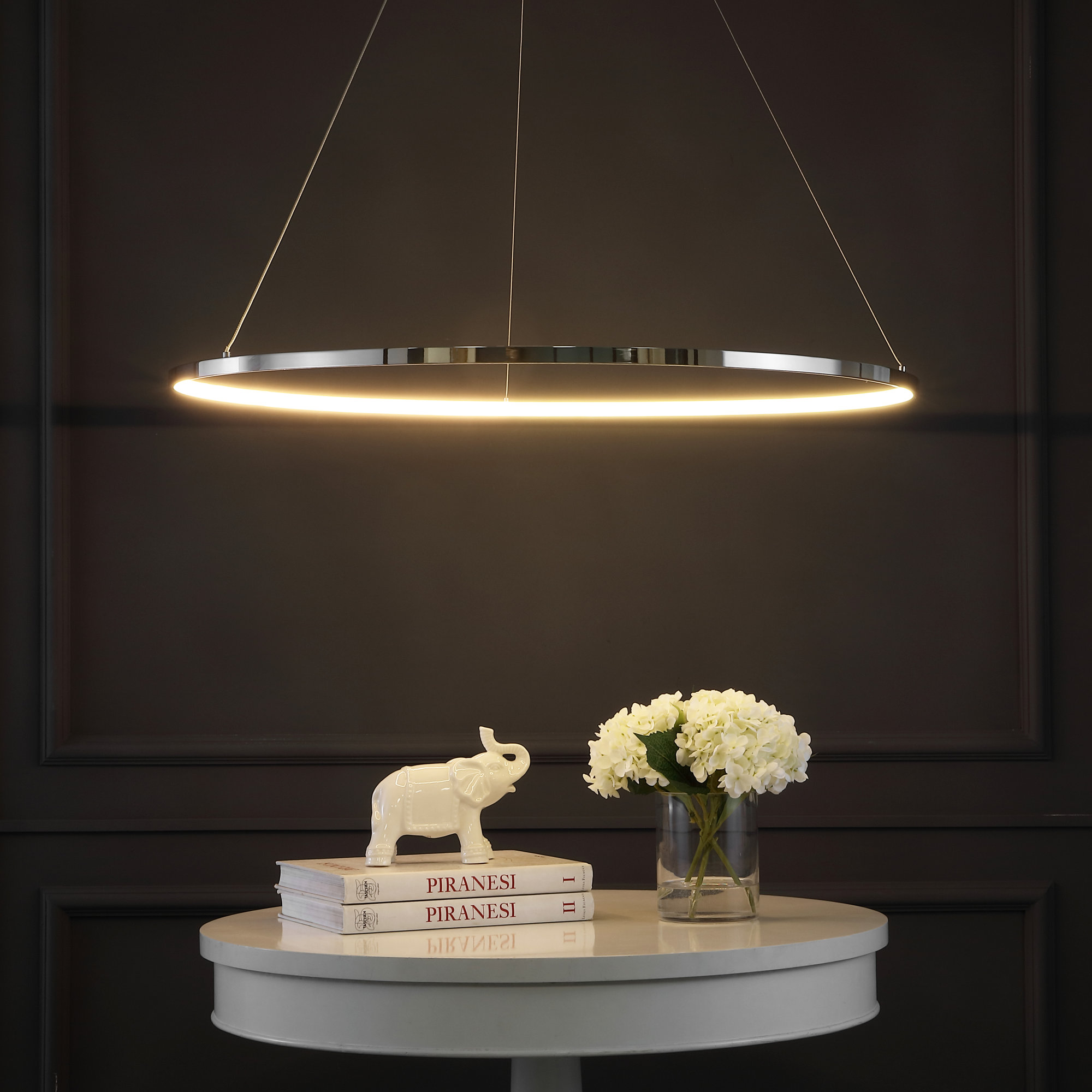 Odin Single Light Dimmable LED Pendant, 0.75" H x 34.88" W x 34.88" D, Chrome