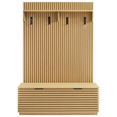 Render Fluted 3-in-1 Hall Tree With Storage Bench and Coat Rack In Oak by Latitude Run