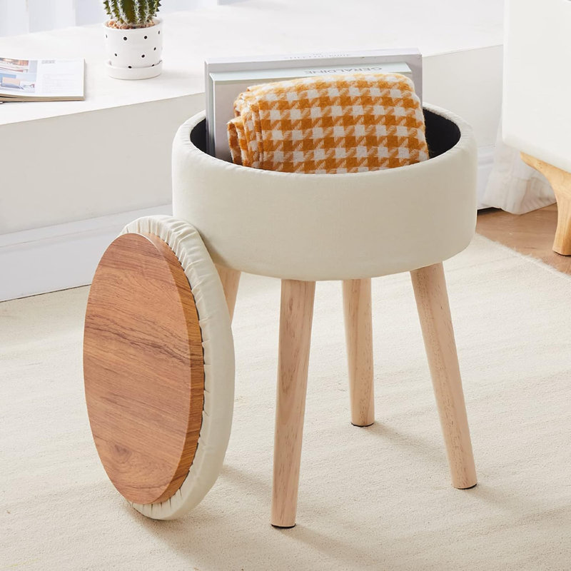 Storage Wood Accent Stool, White