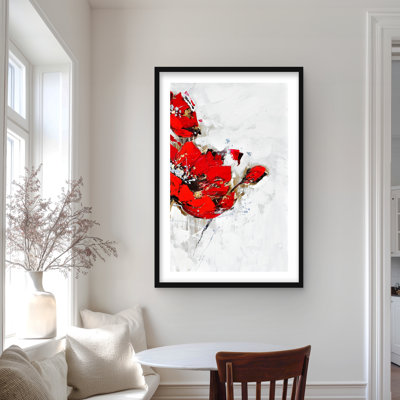 Abstract Red Flowers with Texture - Romantic Framed Print