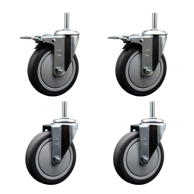 Ensemble de roulettes à tige filetée 5 po en caoutchouc thermo pivotant de 5 po et 2 serrures BRK
