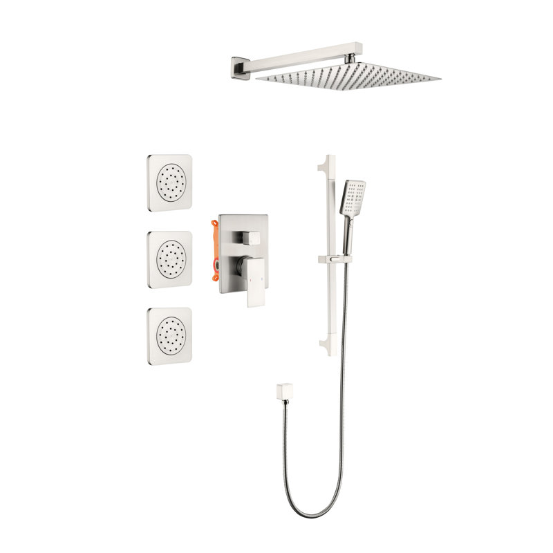 Brushed Nickel Bathroom Fixture Shower With Head, Hand Shower, Slide Bar, Bodysprays System Clog, Brushed Nickel